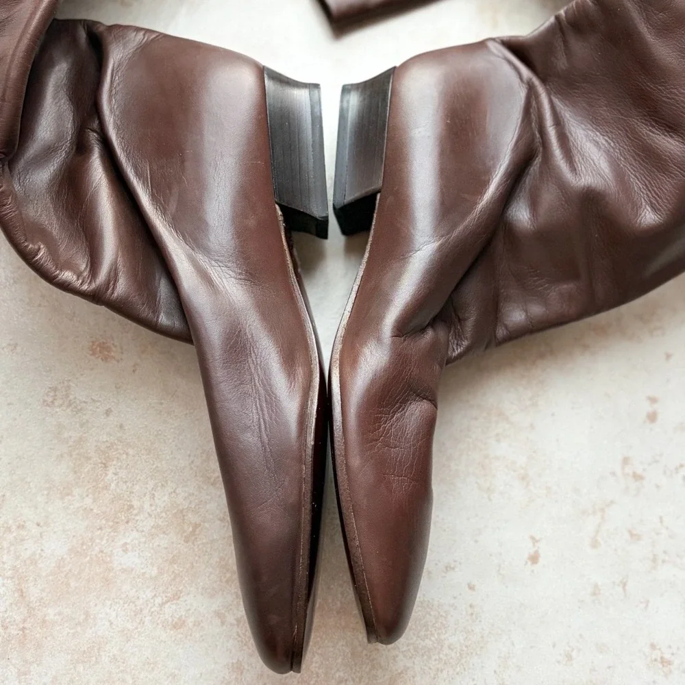 Vero Cuoio Italian Brown Leather Over The Knee Flat Boots Sz 39 Made In Italy